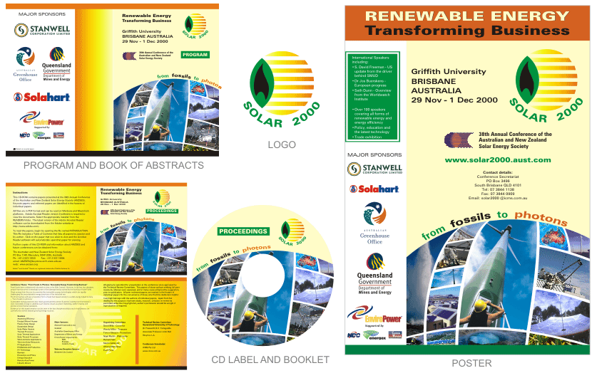 Client: ANZ Solar Energy Society | Designs: conference logo, program, book of abstracts, poster, CD label and booklet